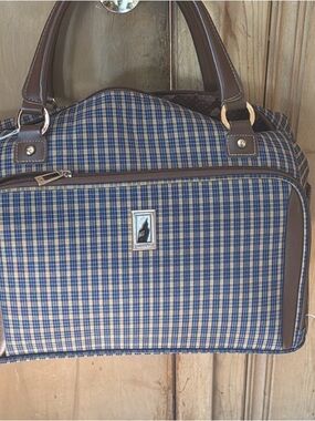 London Fog Kensington 17 in cabin bag Blue and Tan Plaid